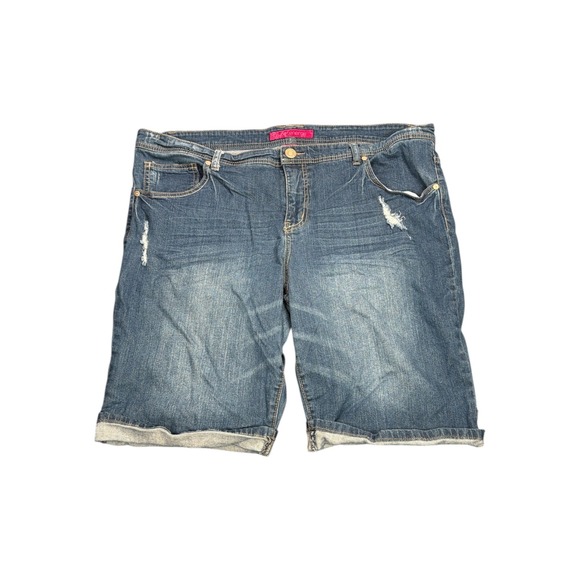 Pure Energy Pants - Pure Energy Womens Plus Size 22 Distressed Denim Bermuda Shorts Medium Wash Blue